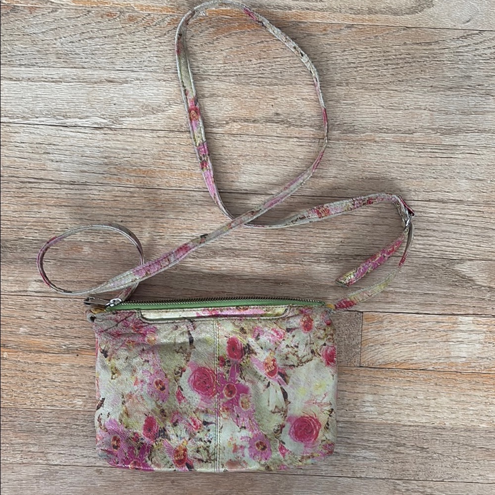 Pink and Green Floral Crossbody Hobo Bag with Adjustable Strap